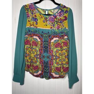 Flying Tomato Floral Blouse Top Size Small Long Sleeve Rayon